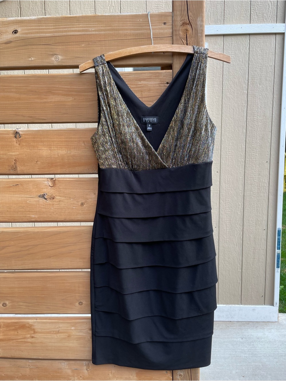 Enfocus Studio Black Dress with Metallic Gold Bodice